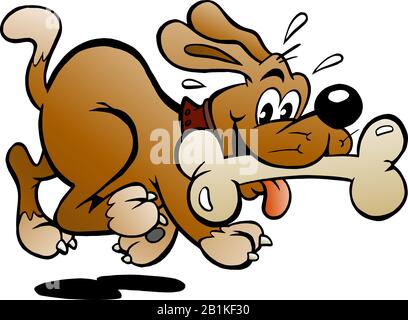 Vector Cartoon illustration of a Happy Dog with a big Bone Stock Vector
