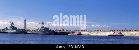 KRONSTADT, RUSSIA - JULY 28, 2013. The parade of warships in Kronstadt on July 28, 2013. Stock Photo