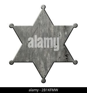 old wood sign board. sheriff star. white background isolated. 3d illustration design. Stock Photo