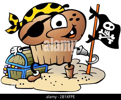 Vector Cartoon illustration of a Happy Muffin Pirate Stock Vector