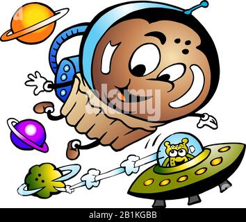 Vector Cartoon illustration of a Happy Muffin Astronaut Stock Vector