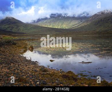 Lakes and mountains on the A7 Isle of Skye Stock Photo