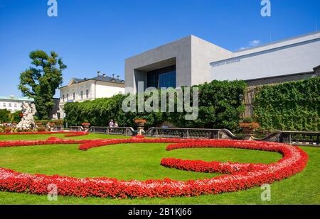 Mirabellgarten with University Mozarteum,,Salzburg,,Austria Stock Photo