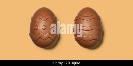 Chocolate Easter eggs on beige background, close up view Stock Photo