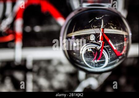 detail of a red bike in a sphere Stock Photo