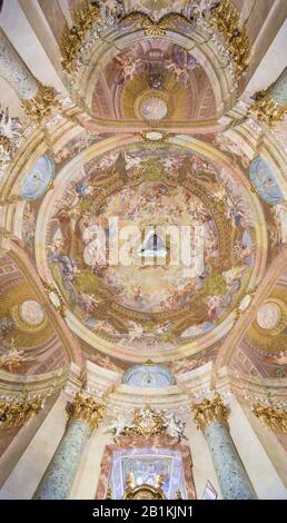 View to the ceiling frescos in the baroque church of, Stadl-Paura, Upper Austria, Austria Stock Photo