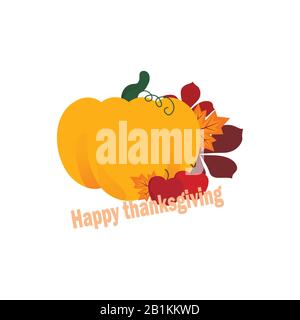 Happy Thanksgiving - ripe pumpkin and oak leaves with apples Stock Vector