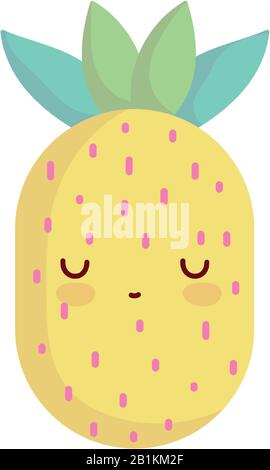 pineapple tropical fruit cartoon food cute vector illustration line and fill style Stock Vector