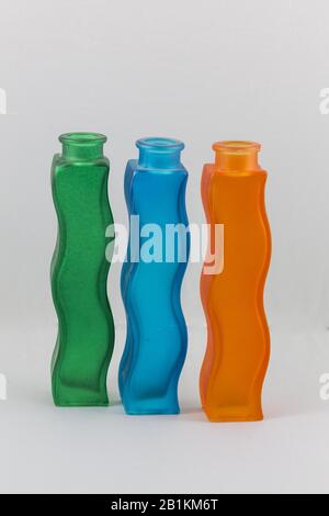 corrugated colored glass vases Stock Photo