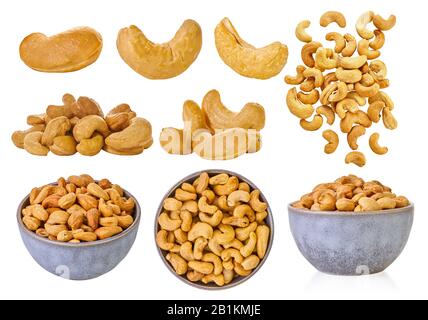 set of cashew nuts with clipping path on a white isolated background Stock Photo