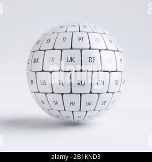 3d render of global internet translate different languages and communication creative internet PC technology and web telecommunication business comput Stock Photo