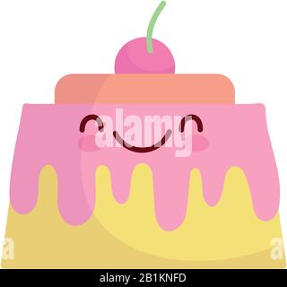 jelly with cherry pastry cartoon food cute vector illustration line and fill style Stock Vector