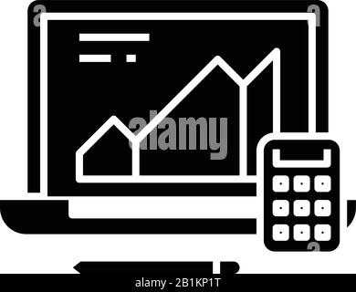 Calculating supplies black icon, concept illustration, vector flat symbol, glyph sign. Stock Vector