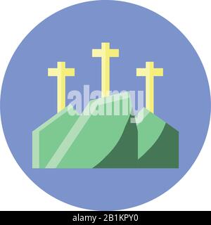 mountain with three crosses over white background, block style icon, vector illustration Stock Vector