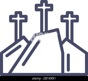 mountain with three crosses over white background, line style icon, vector illustration Stock Vector