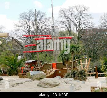 HRH Princess Diana memorial playground in Kensington Palace Gardens, London England. A feature on the Princess of Wales memorial walk. Stock Photo