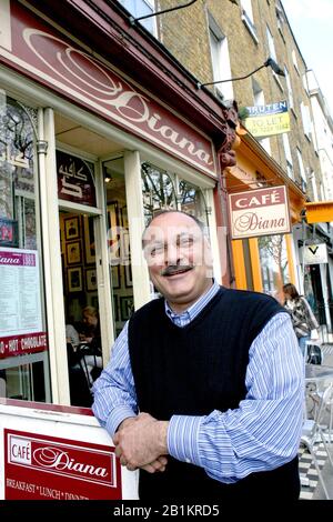 Abdul Daoud, founder of Café Diana, Bayswater Road, Kensington, London, England. Café Diana near the entrance to Kensington Palace was visited by Prin Stock Photo