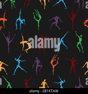 Seamless pattern with hand drawn color ink dancing figures. Stock Vector