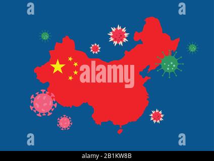 China map country with coronavirus. 2019 Novel Coronavirus (2019-nCoV) concept. vector illustration Stock Vector