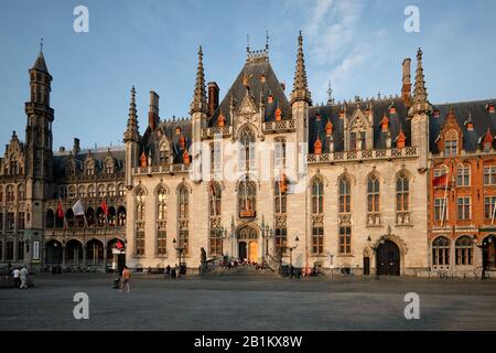 Grote markt square in Bruges, Belgium on sunset Stock Photo