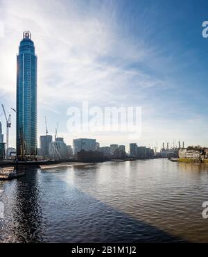 View up the River Thames from Vauxhall Bridge, London, with St George Wharf Tower (Vauxhall Tower) Stock Photo