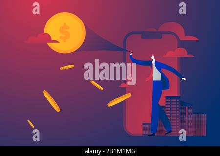 Businessman watching and showing money moon on the sky vision and success business concept . Vector EPS 10. Stock Vector