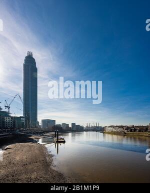 View up the River Thames from Vauxhall Bridge, London, with St George Wharf Tower (Vauxhall Tower) Stock Photo