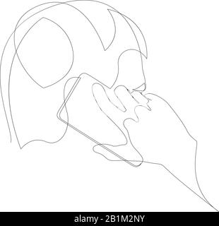 Young man is talking on a mobile phone drawing one continuous line. Vector illustration. Stock Vector