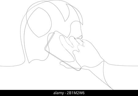 Young man is talking on a mobile phone drawing one continuous line. Vector illustration. Stock Vector