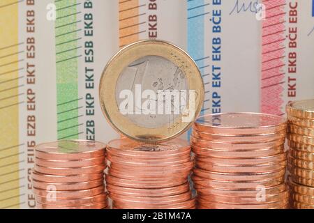 Euromünze, Centmünzen, Euroscheine, Studioaufnahme Stock Photo