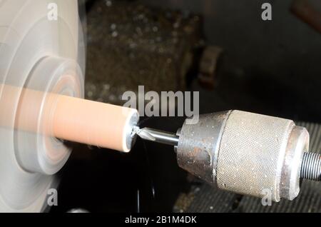 Centre drill used to place a precise center hole on a workpiece in a lathe. Stock Photo
