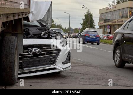 Saint Petersburg, Russia-June 08, 2019: badly broken new car total damage. Stock Photo