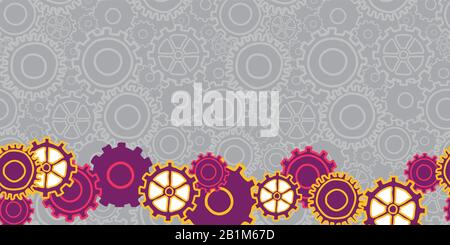 Colorful Gear Border cogs on repeat seamless vector pinks yellows surface pattern design Stock Vector