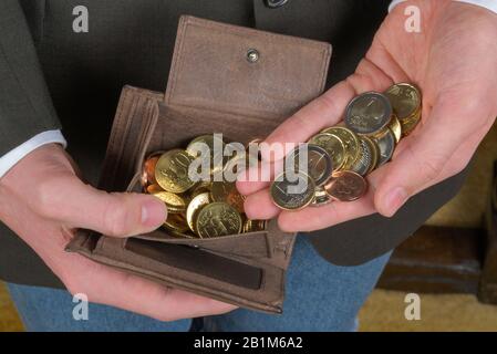Geldmünzen, Euro Cents, Portemonnaie, Studioaufnahme