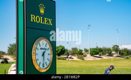 Doha, Qatar- 26 February 2019: Rolex clock in the golf course of Doha, Qatar Stock Photo