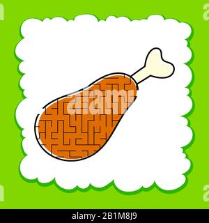 Maze chicken leg. Game for kids. Puzzle for children. Cartoon style. Labyrinth conundrum. Color vector illustration. The development of logical and sp Stock Vector