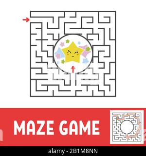 Color square maze. Game for kids. Puzzle for children. Find the way to the cute star. Labyrinth conundrum. Flat vector illustration isolated on white Stock Vector