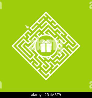 Color diamond shaped labyrinth. Game for kids. Puzzle for children. Find the right path to the gift. Labyrinth conundrum. Flat vector illustration iso Stock Vector
