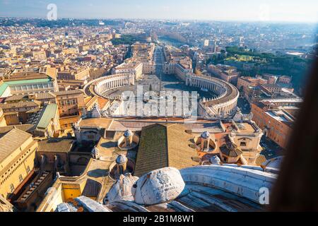 St. Peter's Square from dome of St. Peter's Basilica (Basilica di San Pietro), Vatican City, Rome, Lazio, Italy Stock Photo