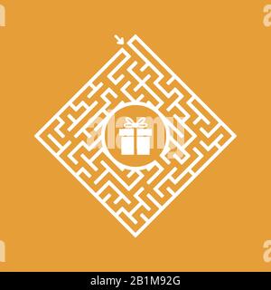 Color diamond shaped labyrinth. Game for kids. Puzzle for children. Find the right path to the gift. Labyrinth conundrum. Flat vector illustration iso Stock Vector