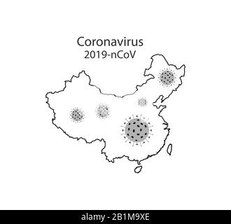 Coronavirus, China map. Outline. Vector illustration, flat design. Stock Vector