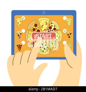 buying pizza through the gadget app vector illustration Stock Vector