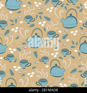 yellow and teal tea time seamless vector pattern Stock Vector