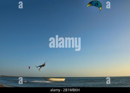 Kitesurfing in Cabo de la Vela, Guajira, Colombia Stock Photo