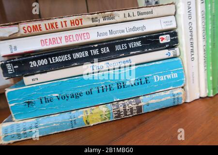 Stack of vintage books, USA Stock Photo