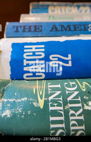 Stack of vintage books, USA Stock Photo
