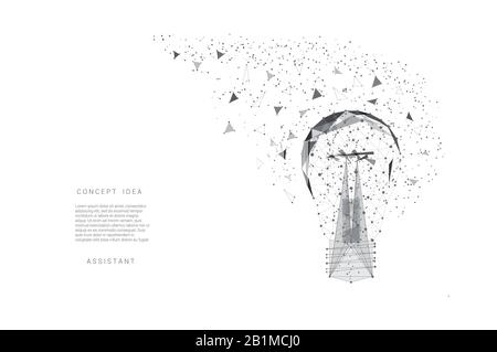 Light bulb of triangles and points. Background light gray lines. Concept idea. Vector Polygonal illustration. Low poly Stock Photo