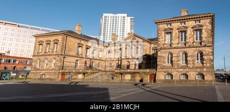 Belfast, Northern Ireland, UK - February 23, 2020: Customs House viewed across the square. The Obel Tower is in the background Stock Photo