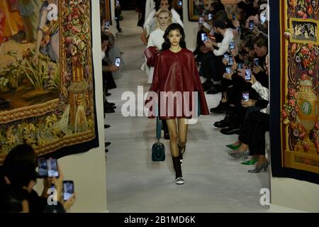 Paris, France. 26th Feb, 2020. Models present creations of Lanvin's Fall/Winter 2020-2021 Ready-to-Wear collections during Paris Women's Fashion Week in Paris, France, on Feb. 26, 2020. Credit: Piero Biasion/Xinhua/Alamy Live News Stock Photo