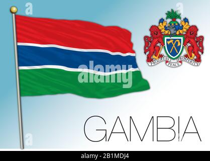 Gambia national official flag and coat of arms, African country, vector illustration Stock Vector